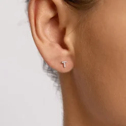 Outlet Diamond Letter T Single Stud Earring in 10k Gold Letter Jewellery | Natural Diamonds