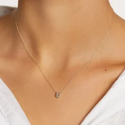 Discount Diamond Letter U Necklace in 10k Gold Letter Jewellery | Natural Diamonds