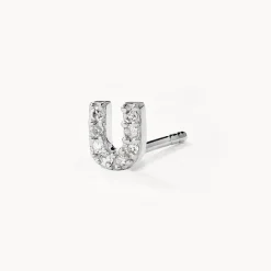 Sale Diamond Letter U Single Stud Earring in Silver Letter Jewellery | Natural Diamonds