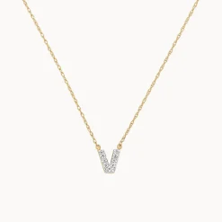 Fashion Diamond Letter V Necklace in 10k Gold Letter Jewellery | Natural Diamonds