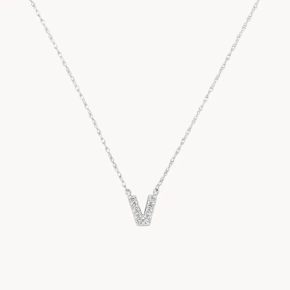 Best Diamond Letter V Necklace in Silver Letter Jewellery | Natural Diamonds