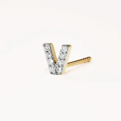 Hot Diamond Letter V Single Stud Earring in 10k Gold Letter Jewellery | Natural Diamonds