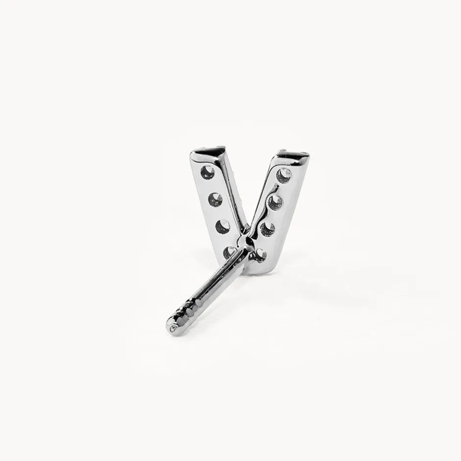Sale Diamond Letter V Single Stud Earring in Silver Letter Jewellery | Natural Diamonds