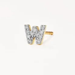 Online Diamond Letter W Single Stud Earring in 10k Gold Letter Jewellery | Natural Diamonds