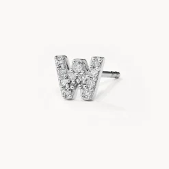 Discount Diamond Letter W Single Stud Earring in Silver Letter Jewellery | Natural Diamonds