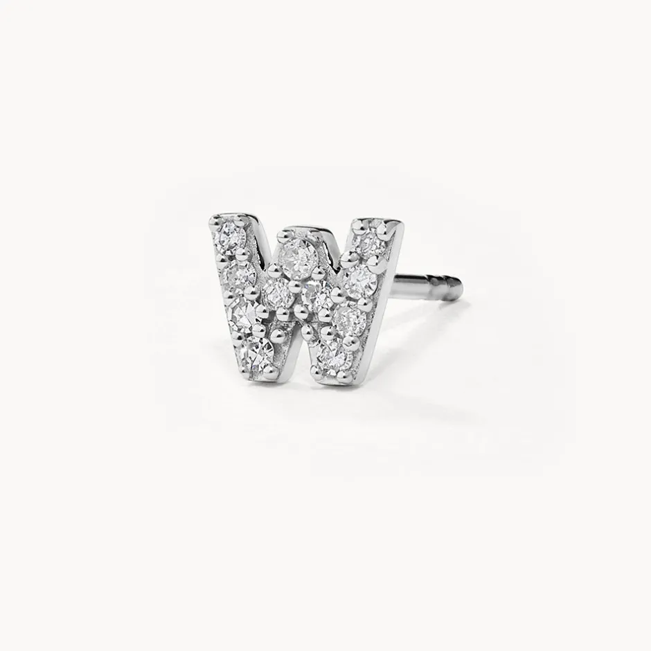 Discount Diamond Letter W Single Stud Earring in Silver Letter Jewellery | Natural Diamonds