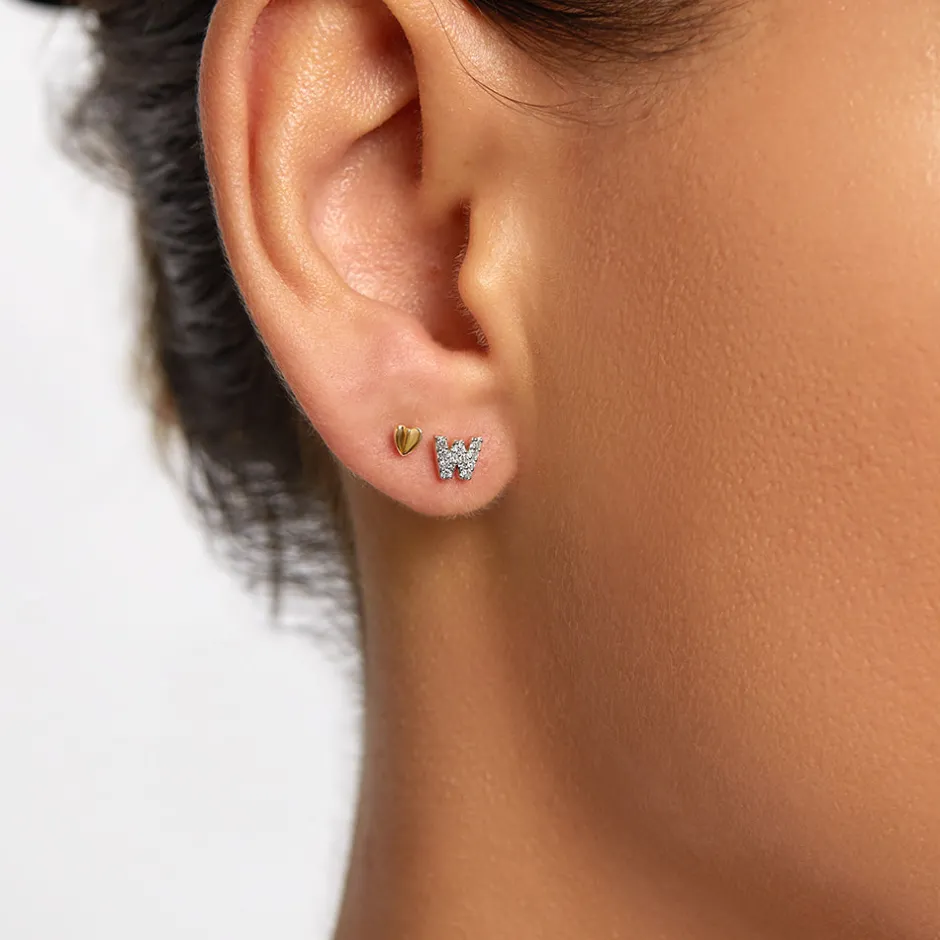 Online Diamond Letter W Single Stud Earring in 10k Gold Letter Jewellery | Natural Diamonds