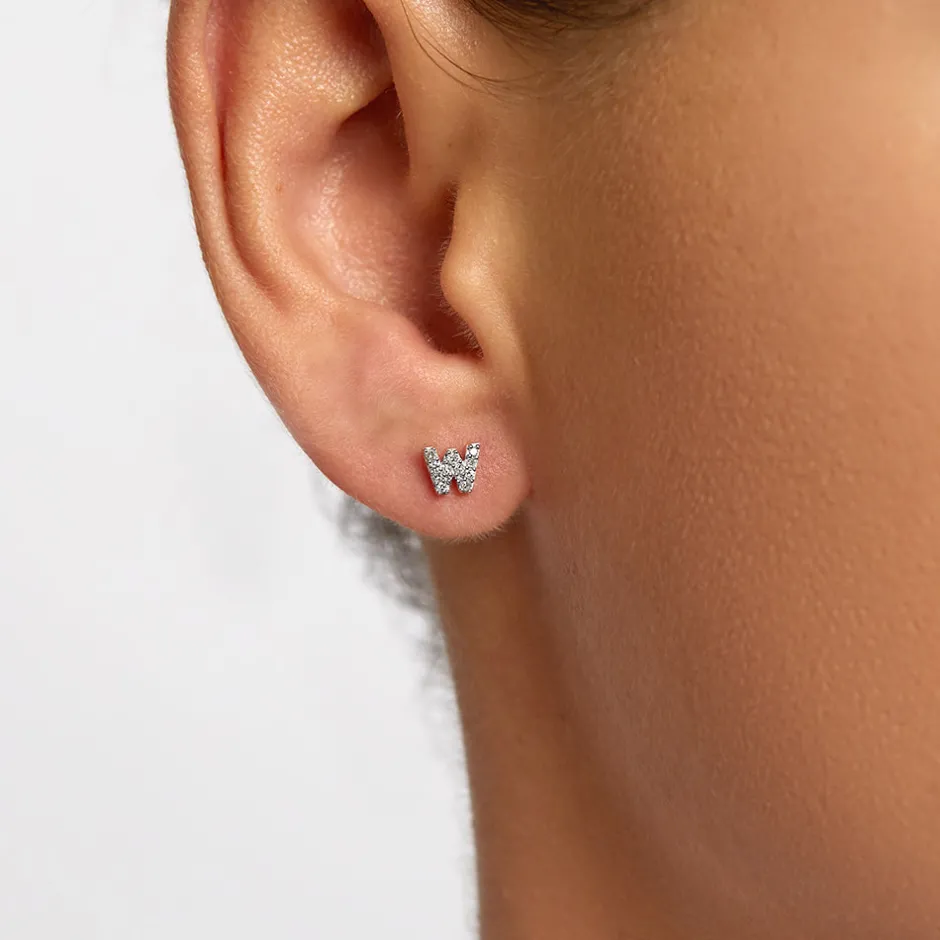 Online Diamond Letter W Single Stud Earring in 10k Gold Letter Jewellery | Natural Diamonds