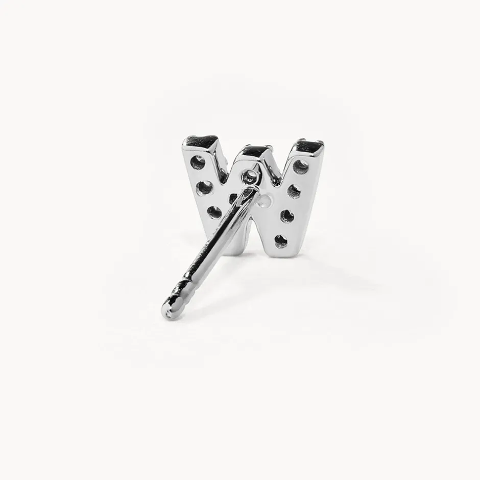 Discount Diamond Letter W Single Stud Earring in Silver Letter Jewellery | Natural Diamonds