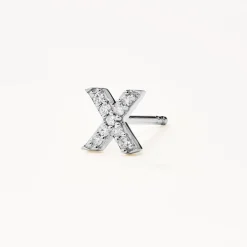 New Diamond Letter X Single Stud Earring in Silver Letter Jewellery | Natural Diamonds