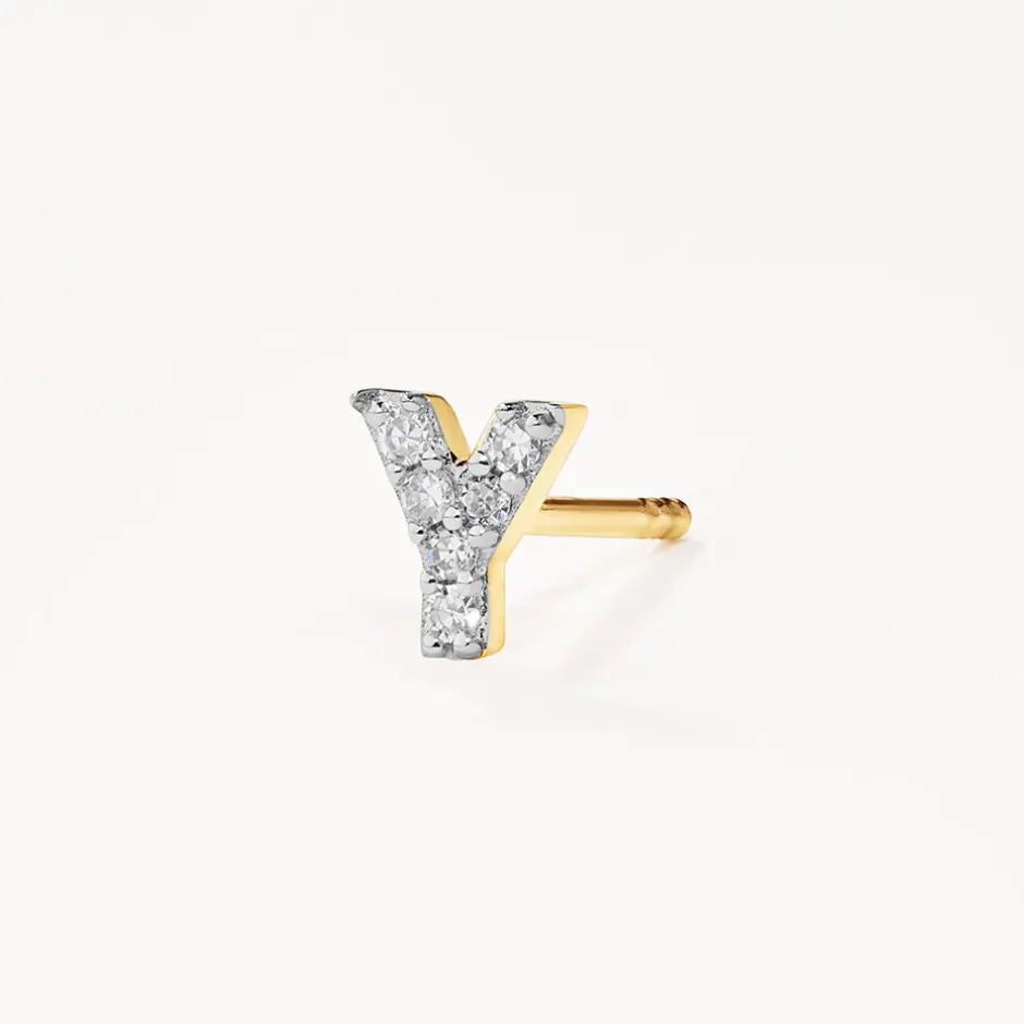 Fashion Diamond Letter Y Single Stud Earring in 10k Gold Letter Jewellery | Natural Diamonds