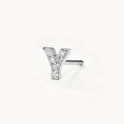 New Diamond Letter Y Single Stud Earring in Silver Letter Jewellery | Natural Diamonds