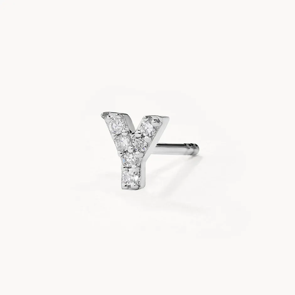 New Diamond Letter Y Single Stud Earring in Silver Letter Jewellery | Natural Diamonds