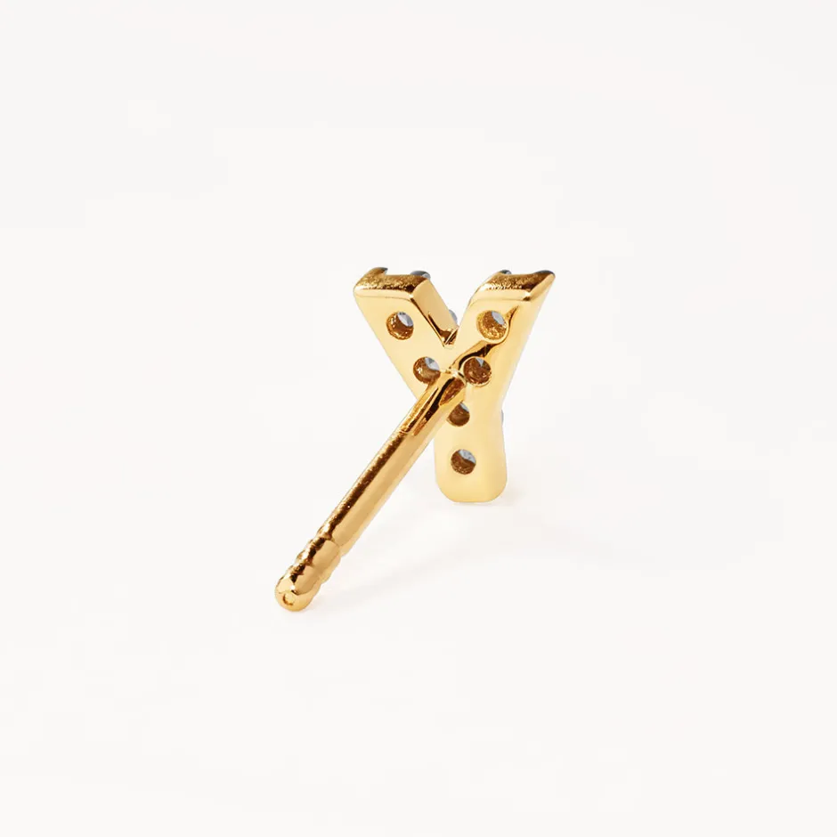 Fashion Diamond Letter Y Single Stud Earring in 10k Gold Letter Jewellery | Natural Diamonds