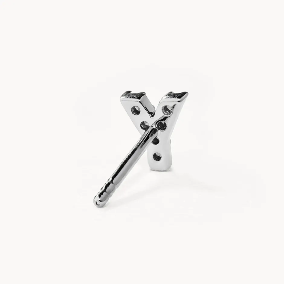New Diamond Letter Y Single Stud Earring in Silver Letter Jewellery | Natural Diamonds
