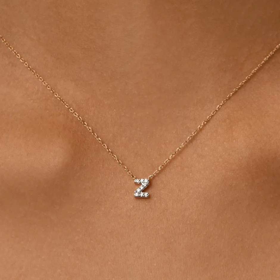 Online Diamond Letter Z Necklace in 10k Gold Letter Jewellery | Natural Diamonds