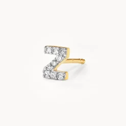 Hot Diamond Letter Z Single Stud Earring in 10k Gold Letter Jewellery | Natural Diamonds