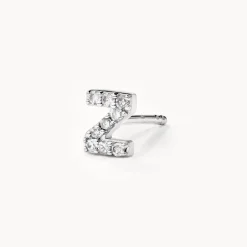 Best Diamond Letter Z Single Stud Earring in Silver Letter Jewellery | Natural Diamonds