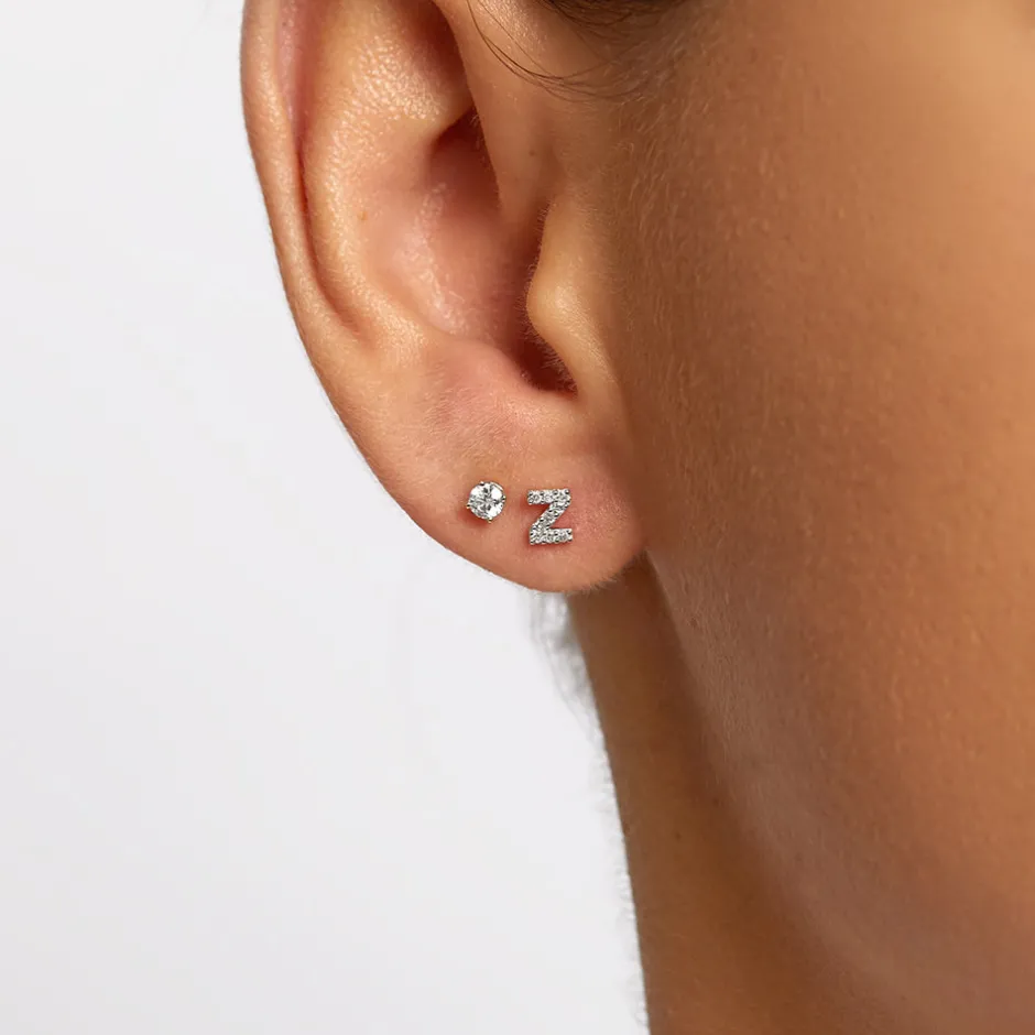 Best Diamond Letter Z Single Stud Earring in Silver Letter Jewellery | Natural Diamonds