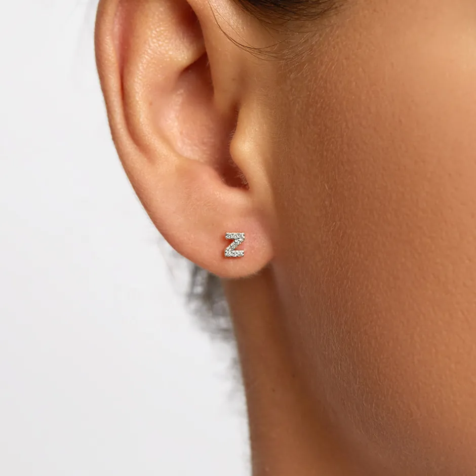 Best Diamond Letter Z Single Stud Earring in Silver Letter Jewellery | Natural Diamonds