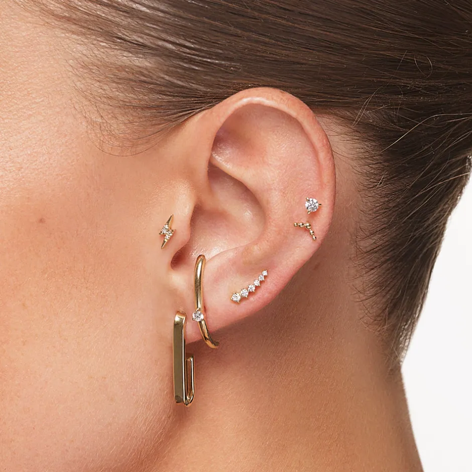 Outlet Diamond Lightning Bolt Helix Single Stud Earring in 10k Gold Symbolic Jewellery | Natural Diamonds