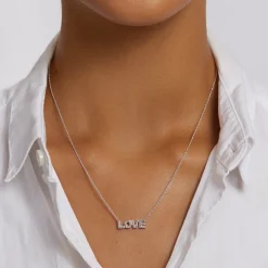Outlet Diamond Love Necklace in Silver Letter Jewellery | Natural Diamonds