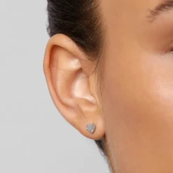 New Diamond Micro Pave Heart Stud Earrings in Silver Best Selling Gifts | Gifts For Her