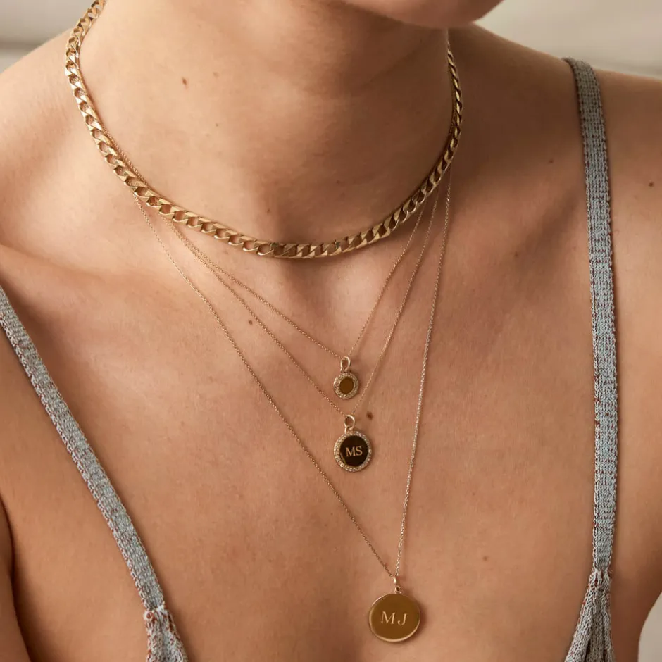 Online Diamond Mini Engravable Disc Necklace in 10k Gold Bridal Gifts | Family Gifts