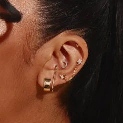 Clearance Diamond Moon Helix Single Stud Earring in 10k Gold Natural Diamonds | Earrings