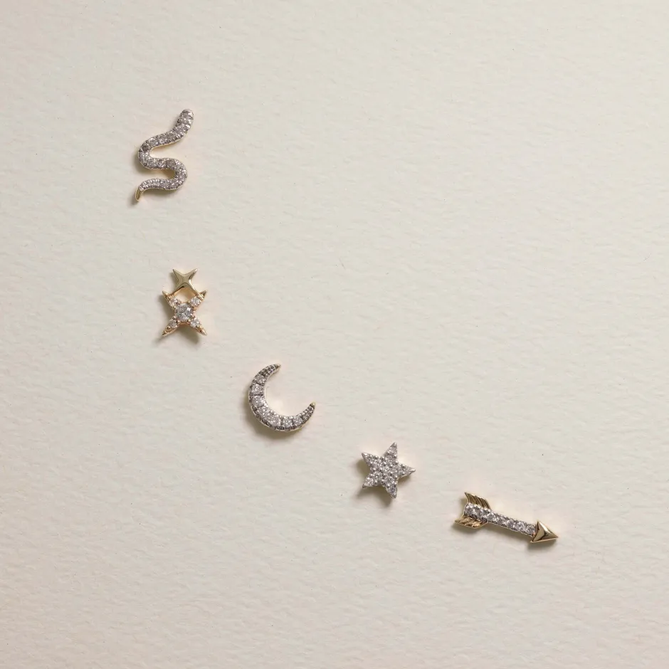 Clearance Diamond Moon Helix Single Stud Earring in 10k Gold Natural Diamonds | Earrings
