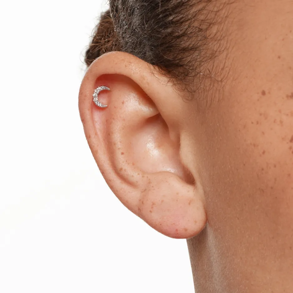 Clearance Diamond Moon Helix Single Stud Earring in 10k Gold Natural Diamonds | Earrings
