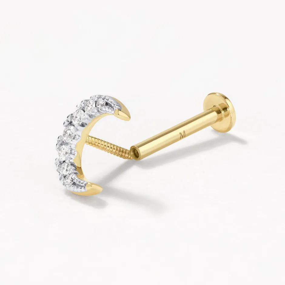 Clearance Diamond Moon Helix Single Stud Earring in 10k Gold Natural Diamonds | Earrings