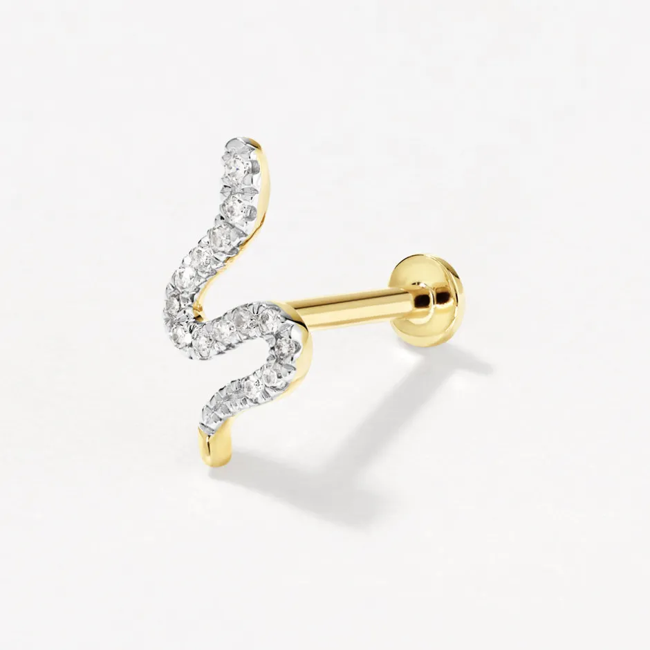 Fashion Diamond Snake Helix Single Stud Earring in 10k Gold Symbolic Jewellery | Natural Diamonds