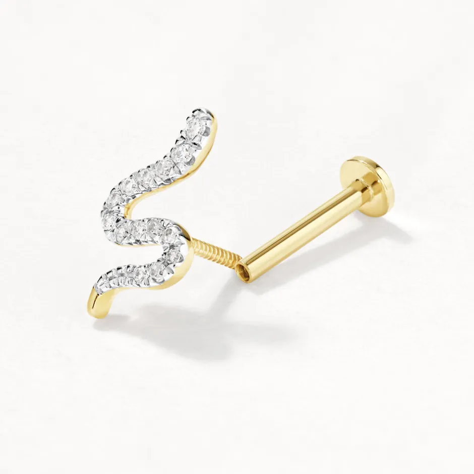 Fashion Diamond Snake Helix Single Stud Earring in 10k Gold Symbolic Jewellery | Natural Diamonds