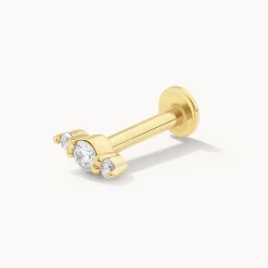 Discount Diamond Trio Bar Helix Single Stud Earring in 10k Gold Natural Diamonds | 10k Gold