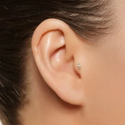 Discount Diamond Trio Bar Helix Single Stud Earring in 10k Gold Natural Diamonds | 10k Gold