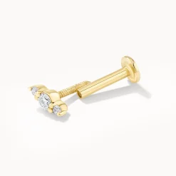 Discount Diamond Trio Bar Helix Single Stud Earring in 10k Gold Natural Diamonds | 10k Gold