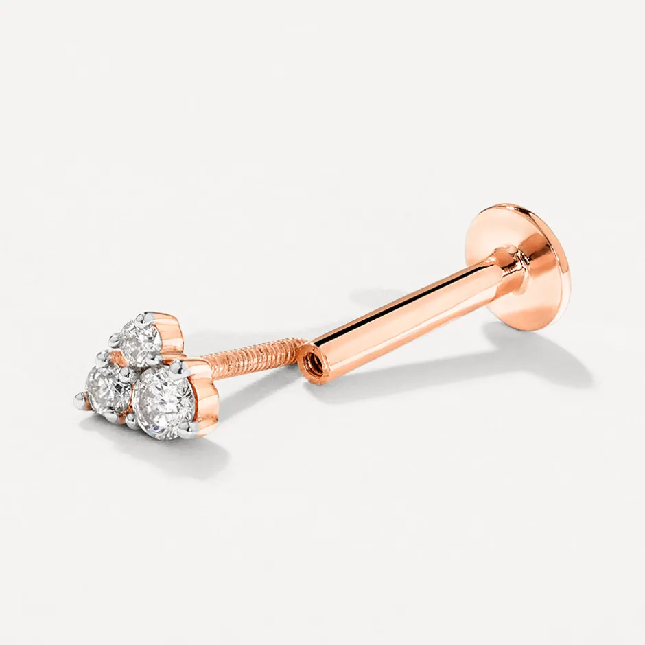Hot Diamond Trio Helix Single Stud Earring in 10k Rose Gold Natural Diamonds | 10k Rose Gold