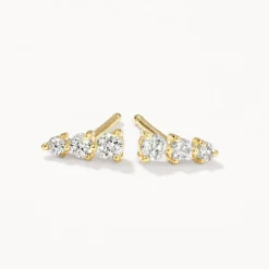 New Diamond Triple Stud Earrings in 10k Gold Bridal Gifts | Best Friend Gifts