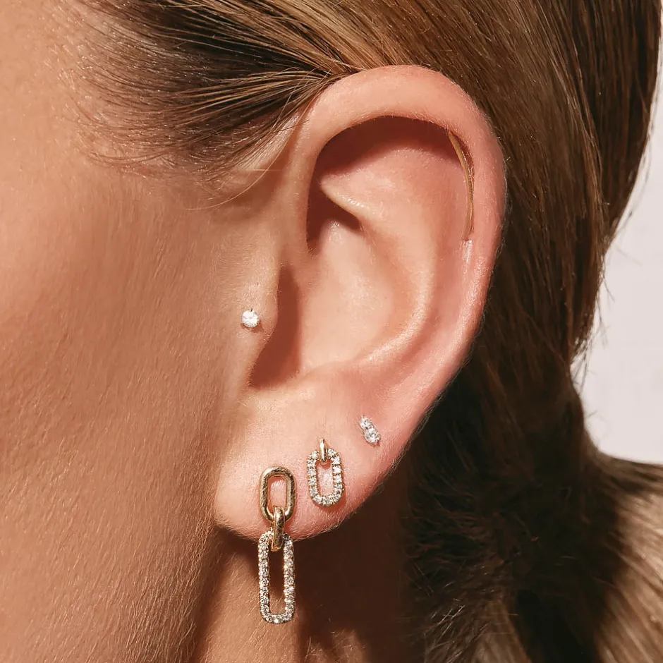 New Diamond Twin Cluster Helix Single Stud Earring in 10k Gold Natural Diamonds | 10k Gold