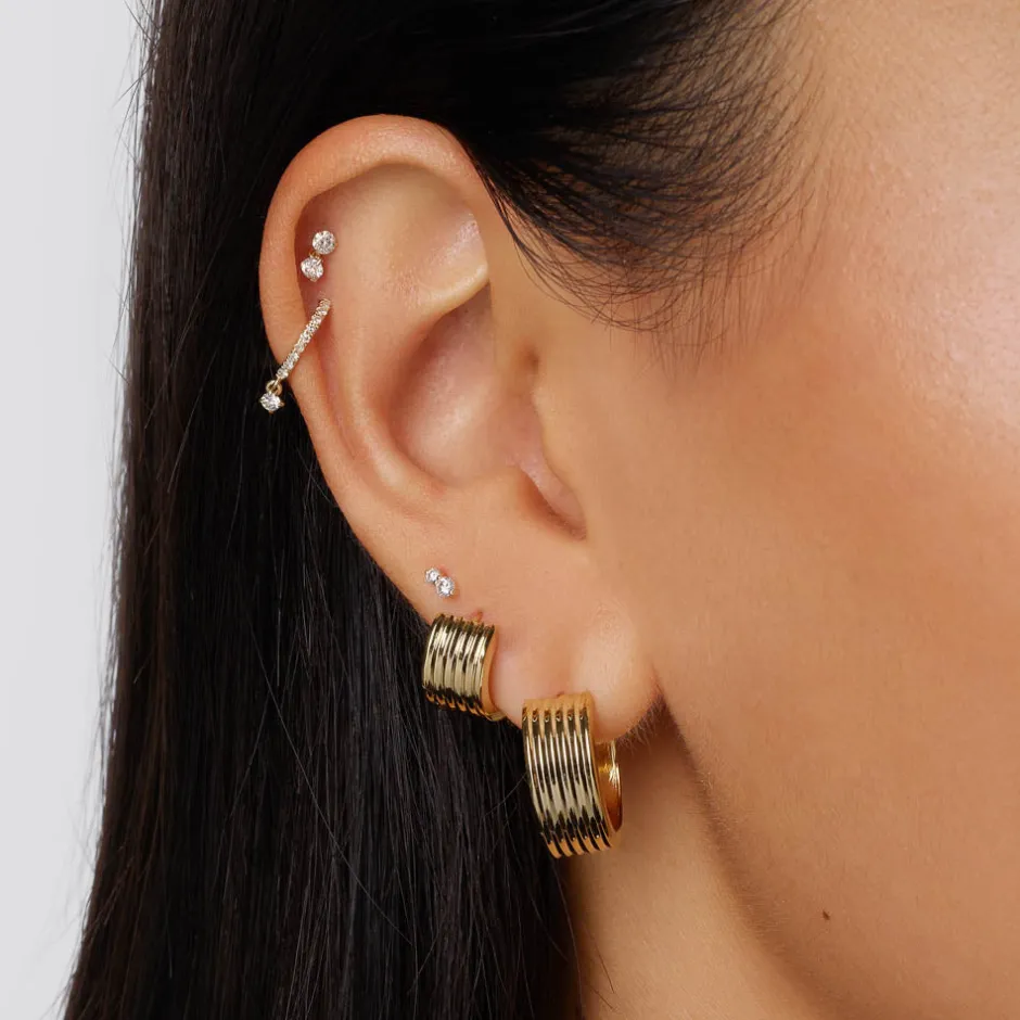 New Diamond Twin Cluster Helix Single Stud Earring in 10k Gold Natural Diamonds | 10k Gold