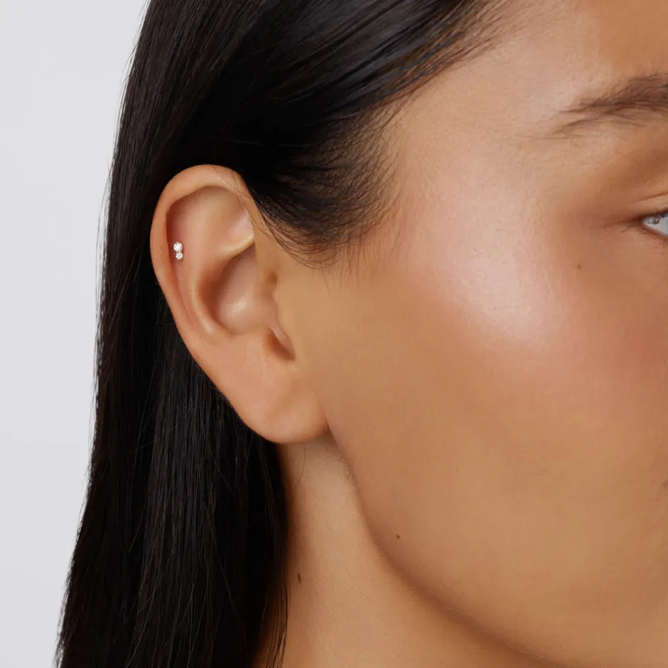 New Diamond Twin Cluster Helix Single Stud Earring in 10k Gold Natural Diamonds | 10k Gold