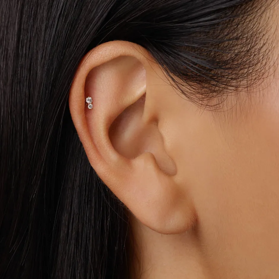 New Diamond Twin Cluster Helix Single Stud Earring in 10k Gold Natural Diamonds | 10k Gold