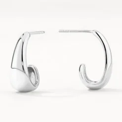 Fashion Dome Half Hoop Stud Earrings in Silver 925 Sterling Silver | Earrings