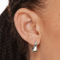 Fashion Dome Half Hoop Stud Earrings in Silver 925 Sterling Silver | Earrings
