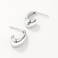 Fashion Dome Half Hoop Stud Earrings in Silver 925 Sterling Silver | Earrings