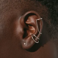 Discount Double Band Single Ear Cuff in Silver 925 Sterling Silver | Earrings