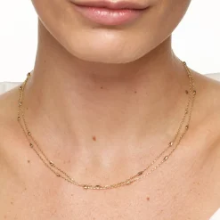 Clearance Double Chain Bead Station Necklace in 10k Gold Necklaces & Pendants | Chains