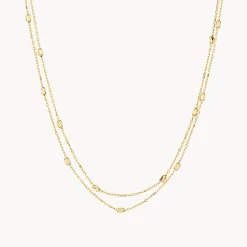 Clearance Double Chain Bead Station Necklace in 10k Gold Necklaces & Pendants | Chains