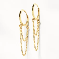 Sale Double Chain Huggie Earrings in 10k Gold 10k Gold | Unisex